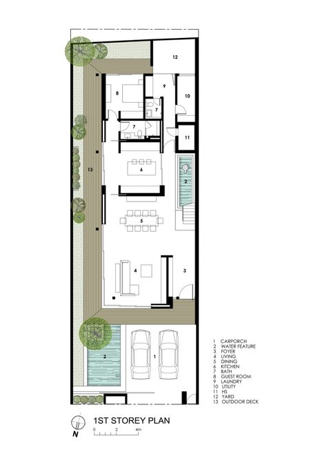 Layout Far Sight House / Wallflower Architecture + Design Narrow House Designs, Narrow House Plans, Narrow House, Villa Plan, Floor Layout, Building Plans, Modern House Plans, Small House Plans, Architecture Plan