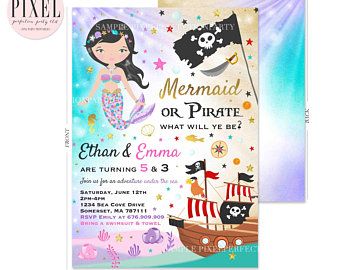 Mermaid And Pirate Birthday Invitation Sibling Mermaid & Pirate Invitation Sibling Girl Boy Combined Birthday Invite Mermaid Pirate Party 7O Mermaids And Pirates, Pirates And Mermaids, Mermaid And Pirate, Pirate Birthday Party Invitations, Mermaid Pirate, Mermaid Pirate Party, Pirate Party Invitations, Sibling Birthday Parties, Mermaid Party Invitations