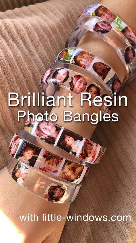 In this tutorial you'll learn how to make personal keepsake RESIN PHOTO BANGLE BRACELETS. 
 Video teaches cropping photos, printing, casting, and finishing for professional results. Diy Photo Bracelet, Resin Bracelet Diy, How To Put Pictures In Resin, Resin Keepsake Ideas, Memorial Resin Ideas, Resin Photo Crafts, Photo Resin Art, Small Resin Projects, Resin Crafts Tutorial Videos