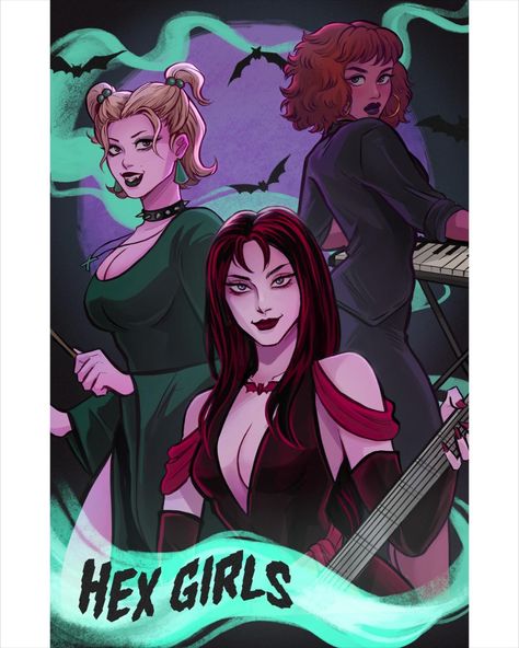 Toni-Renea (@tonirenea_art) on Instagram: "Hex girls 🧙‍♀️ 👻 🦇 this print is already up on my etsyyyy

#hexgirls #scoobydoo #halloween #digitalart #halloweenart #artist #digitalart #october " Tonirenea Art, The Hex Girls Scooby Doo, Hex Girls Scooby Doo, Scooby Doo Art, Pfps Trio, Media Coursework, Halloween Pfps, Trio Pfp, Mystery Incorporated