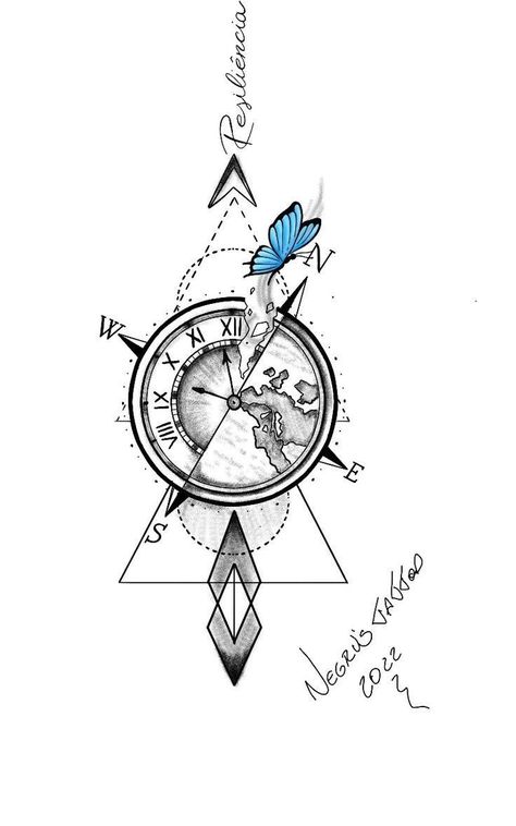 Compass Tattoo Feminine Watercolor, Feminine Compass Tattoo Design, Traveling Tattoo, Feminine Compass Tattoo, Viking Compass Tattoo, Compass Clock, Compass Drawing, Cute Drawings Of Love, Dragonfly Tattoo Design