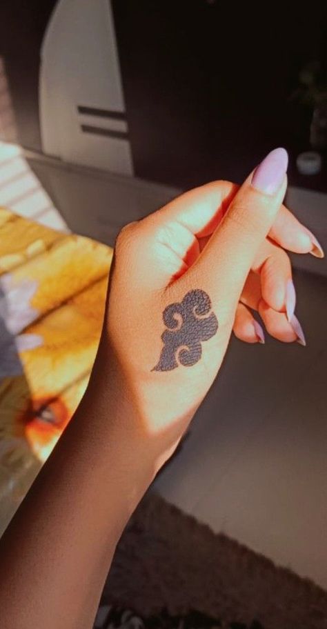 Naruto Akatsuki Tattoo, Naruto Themed Tattoos, Anime Stick And Poke Tattoo, Anime Themed Tattoos, Naruto Tattoo Ideas Symbols, Anime Cloud Tattoo, Naruto Cloud Tattoo, Anime Simple Tattoo, Akatsuki Tattoo Ideas