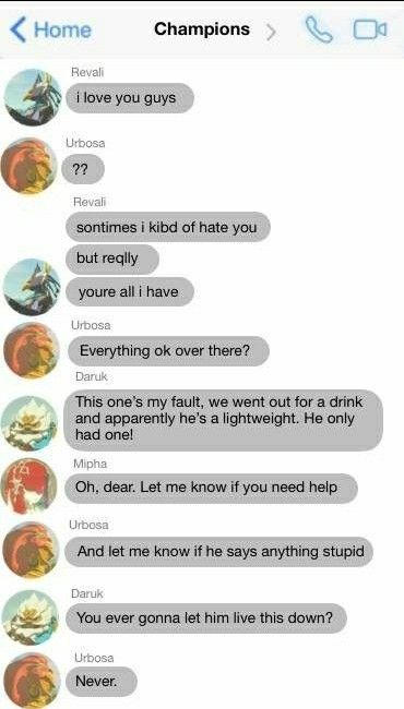 DRUNK REVALI OH SWEET NAYRU, I WANT TO SEE MORE OF THIS Botw Champions Funny, Link X Mipha Botw, Mipha And Revali, Botw Champions Group Chat, Botw Mipha X Link, Botw Champions Texts, Champions Group Chat, Link X Revali Botw, Zelda Champions