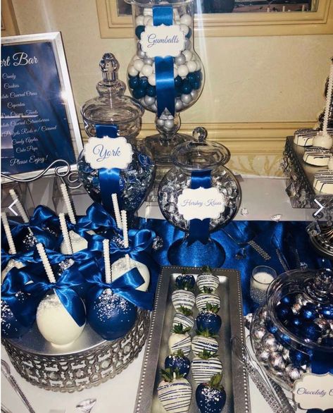 Blue Silver And White Wedding, 15 Party Ideas Quinceanera, Silver And White Wedding, Royal Blue Wedding Theme, White Wedding Party, Royal Blue Quince, Sweet 15 Party Ideas Quinceanera, Blue Sweet 16, Sweet 15 Party Ideas