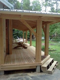 Timber frame farmers porch.  By Black Dog Timberworks, LLC Roof Cafe, Farmers Porch, Timber Frame Porch, Terrasse Design, Building A Porch, Wooden Deck, Mobile Home Porch, Casa Exterior, Home Porch