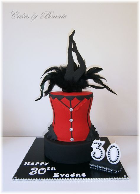 burlesque themed cake, red and black , corset cake,  feathers. 30th **Cakes by Bonnie** Moulin Rouge Cake Ideas, Burlesque Cake Ideas, Moulin Rouge Cake, Burlesque Party Decorations, Burlesque Cake, 50th Birthday Celebration Ideas, Burlesque Theme, Corset Cake, Burlesque Party