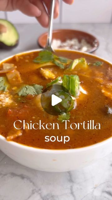 Sarah McCune on Instagram Authentic Chicken Tortilla Soup Mexico Mexican Recipes, Chicken Tortilla Soup Videos, Islands Chicken Tortilla Soup Recipe, Tortilla Soup Crockpot, Authentic Chicken Tortilla Soup, Tortilla Soup Easy, Chicken Tortilla Soup Recipe, Chile Pasilla, Chicken Tortilla Soup Easy