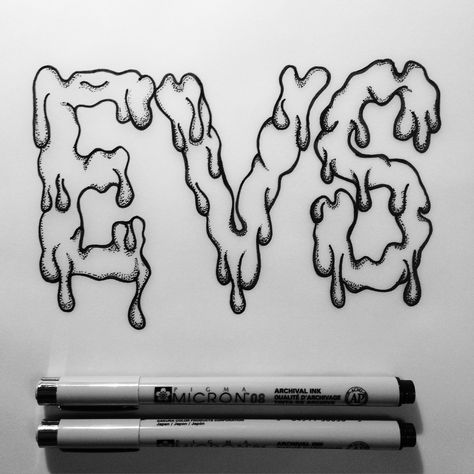 EVS, "Drippy" Logo.. Hand typed illustration by Kris Petrat. #micron #handtype #doodle #goodtype Drippy Font, Dripping Paint Art, Type Illustration, Hand Type, Handmade Font, Letter T, Hand Lettering, Art Inspo, Doodles