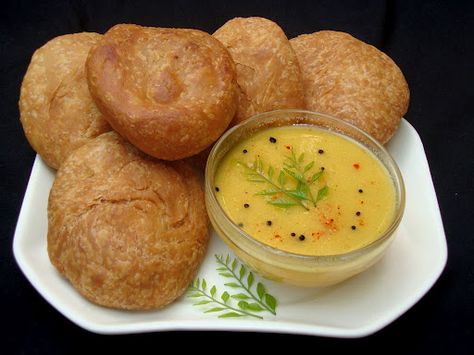 pyaaz kachori with pr without a simple dahi kadhi Pyaaz Kachori, Veg Food, Dipping Sauce, Chutney, Sauce, Quick Saves