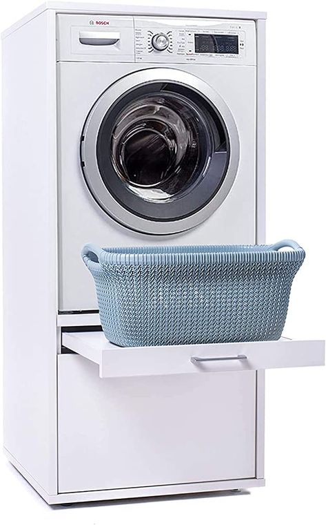 Washing Machine Pedestal, Laundry Room Pedestal, Bathroom Inspo Interior Design, Double Vanity Unit, Comforter Storage, Used Cabinets, Laundry Ideas, Cloakroom Vanity Unit, Laundry Room Layouts