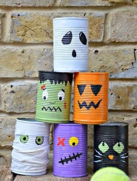 13 Fun Halloween Games for Kids | Brit + Co Fun Halloween Party Activities, Moldes Halloween, Halloween Party Activities, Fun Halloween Games, Casa Halloween, Fun Halloween Crafts, Halloween Games For Kids, Halloween Party Games, Tin Cans