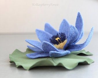 Egyptian Blue Lotus Flower, Egyptian Blue Lotus, Mandala Tattoo Back, Blue Water Lily, Wool Brooch, Brooch Felt, Wool Necklace, Egyptian Blue, Blue Lotus Flower