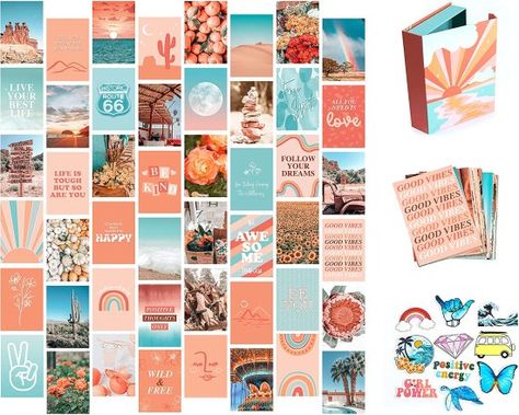 Preppy Wall Collage, Collage Des Photos, Boho Dorm, Peach Walls, Collage Mural, Wall Collage Kit, Girls Bedroom Decor, Teen Girl Room Decor, Dorm Wall Decor