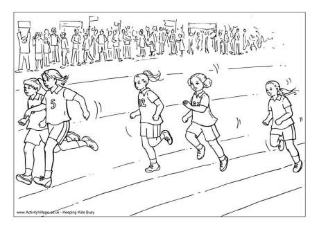 Girls sprint colouring page Sports Day Pictures, One Perspective Drawing, Sports Day Poster, Volleyball Drawing, Gymnastics Posters, Running Drawing, Elementary Drawing, School Sports Day, Activity Village