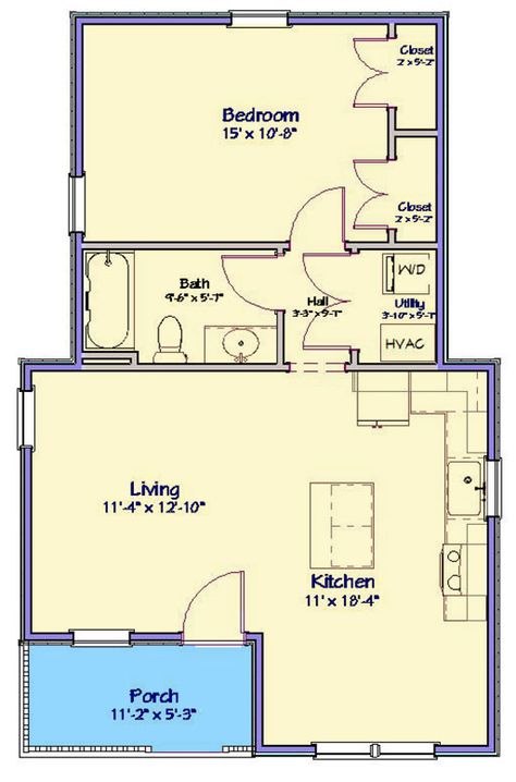 This country-style cottage house plan gives you a large single bedrooms and a full bath in 681 square feet of heated living area.  An open floor plan unfolds into a spacious living area, a large L-shaped kitchen, and a dining nook offering efficient use of space. Architectural Designs' primary focus is to make the process of finding and buying house plans more convenient for those interested in constructing new homes - single family and multi-family ones - as well as garages, pool houses and even sheds and backyard offices.  Our website offers a vast collection of home designs, encompassing various architectural styles, sizes, and features, which can be customized to meet specific needs and preferences. We curate and add to our design portfolio every day as we work with hundreds 1 Bedroom Cottage Floor Plan, 1 Bed 1 Bath Floor Plan, 25 X 40 House Plans, Small House Layout 1 Bedroom, Country Cottage House, Granny Flat Plans, 1000 Sq Ft House, Country Cottage House Plans, Cottage Flooring