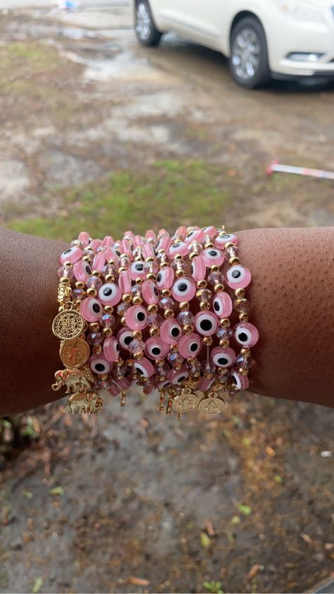 #beadedjewelryofinstagram #evileyejewelry #evileyebracelet #pink #girlsfashion Pink Evil Eye, Pastel Jewelry, Eye Bracelets, Bracelets Handmade Beaded, Evil Eye Bracelet, Evil Eye Jewelry, Eye Jewelry, Cute Pink, Wall Collage