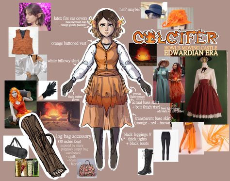 Calcifer Outfit, Calcifer Costume, Howls Jacket, Calcifer Cosplay, Howls Moving Castle Cosplay, Howl's Moving Castle Calcifer, Orange Gloves, Castle Party, Long Black Boots