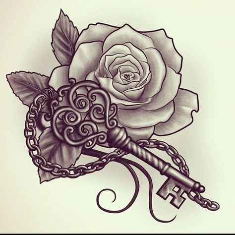 Skeleton Key with Rose Key Tattoo Designs, Key Tattoos, Key Tattoo, Free Tattoo Designs, Tattoo Zeichnungen, Cat Tattoos, Chest Tattoos For Women, Geniale Tattoos, Tiny Tattoo