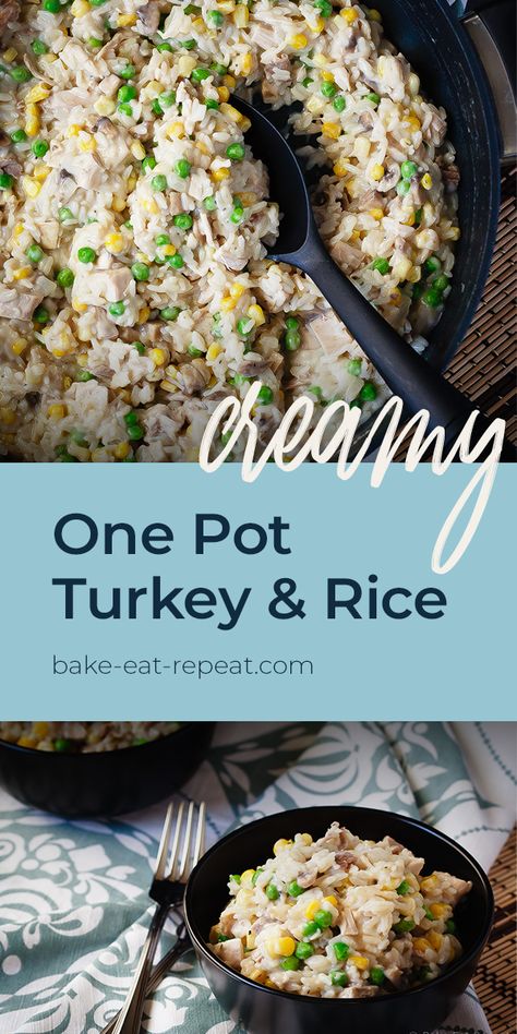 This 30 minute creamy one pot turkey and rice is filled with flavour and a fantastic way to use up your leftover turkey! It's easy, delicious, and so quick to make. You will make this dish again and again! #turkeyleftovers #onepotmeals #turkeyandrice Leftover Meals, Easy Main Course Recipes, Turkey And Rice, Turkey Rice, White Rice Recipes, Turkey Leftovers, 30 Minute Meals Easy, Easy Skillet, Healthy Weeknight Meals