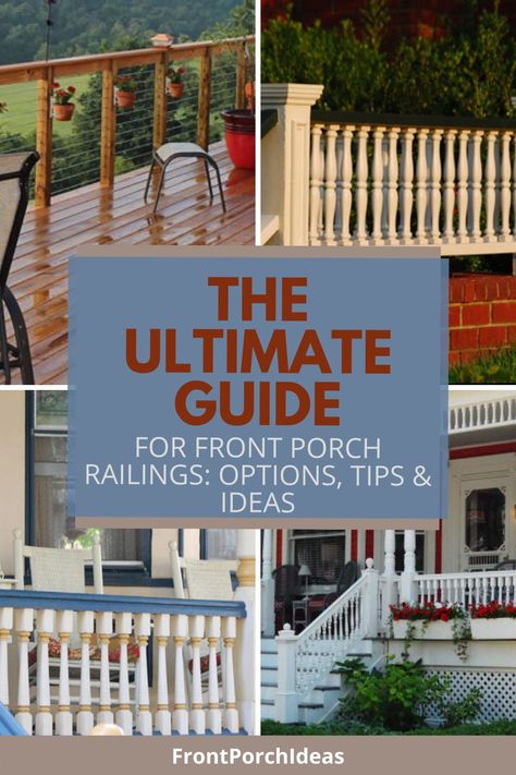 This post will teach you all about porch railings. We will give you the top tips and ideas about porch railing designs that are perfect for all style of home. Front Porch Bannister Ideas, Easy Front Porch Railing Ideas, Cottage Porch Railing Ideas, The Porch Company, Craftsman Porch Railing Ideas, Porch Railing Styles, Concrete Porch Railing Ideas, Porch Railing Paint Ideas, Small Front Porch Railing Ideas Craftsman Style