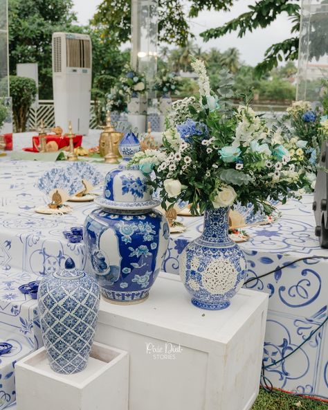 A celebration of love, in every shade of blue! Our couple’s beautiful blue pottery wedding was truly one-of-a-kind, reflecting their shared love of art, culture, and tradition. With each hand-painted piece, their story unfolded. Event Decor: @pixiedust__stories Photography: @sdsstudio Venue: @lemeridienkochi Jewellery: @m.o.dsignature #wedding #weddingdecor #weddingdecoration #weddingdecorations #weddingdecorideas #weddinginspiration #keralawedding #keralaweddingphotography #keralaweddin... Pottery Wedding, Kerala Wedding Photography, Blue Pottery, Their Story, Hindu Wedding, Art Culture, Event Decor, Beautiful Blue, Shades Of Blue