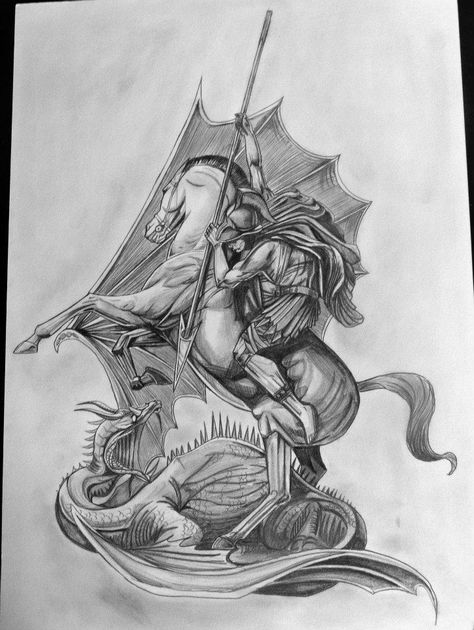 São Jorge realista Saint George Tattoo Design, San Giorgio E Il Drago Tattoo, Saint George Tattoo, St George Tattoo, St George Dragon, Quad Tattoo, Classical Drawing, Catholic Tattoos, Slayer Tattoo