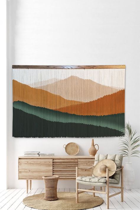 Macrame Yarn Wall Hanging, Large Wall Tapestry, Modern Tapestry, Macrame Yarn, Retreat Ideas, Bohemian Farmhouse, Yarn Wall, Boho Tapestry, Yarn Wall Hanging