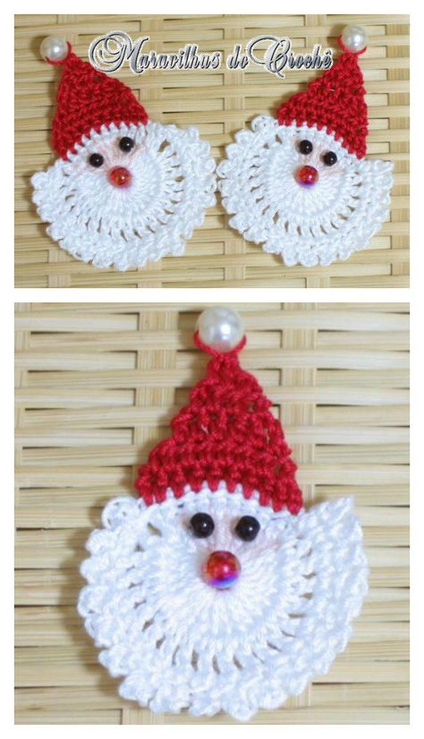 Santa Ornament Free Crochet Pattern Crocheted Santa, Háčkované Lemy, Crochet Christmas Ornaments Free, Crochet Ornament Patterns, Christmas Crochet Patterns Free, Crochet Santa, Santa Patterns, Crochet Xmas, Crochet Christmas Trees