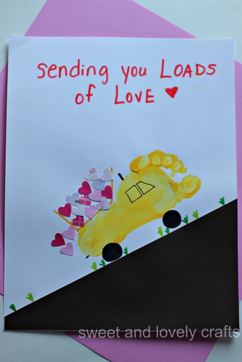 Valentine Footprint footprint dump truck carrying a load of love.~~ I love this for Po'okela!! Loads Of Love, Footprint Crafts, Art Valentines, Baby Art Projects, Valentine's Day Crafts For Kids, Preschool Valentines, Valentine Crafts For Kids, Footprint Art, Mothers Day Crafts For Kids