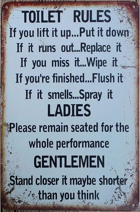 Amazon.com: Toilet Rules Warning Metal Sign Bar Cafe Garage Wall Decor Retro Vintage 7.87 X 11.8 inch : Home & Kitchen Toilet Rules, Vintage Toilet, Bathroom Improvements, Bathroom Rules, Rustic Bathroom Decor, Funny Bathroom Signs, Vintage Cafe, Metal Wall Sign, Dream Bathrooms