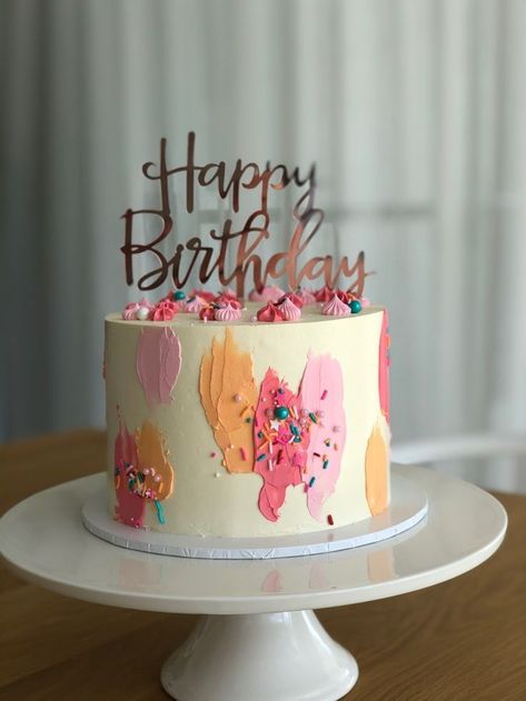 32 Cake Birthday, 10 In Cake, Multi Colored Cake, Womens Birthday Cakes, 23 Birthday Cake, Birthday Cake Decorating Ideas, Watercolor Cake, Simple Cake Designs, Mini Cakes Birthday