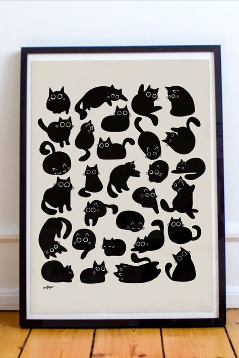 This Minimalistic Boho Black Cat Poses print is the perfect gift for any cat lover. The print features adorable illustrations of black cats in various poses, adding a touch of charm to any room. The minimalistic design makes it a great addition to any home decor from shabby chic to ultra-modern, whether it be in a living room, bedroom, office, or nursery. Black Cats Illustration, Cat Office Decor, Cat Friendly Decor, Boho Cat Art, Cat Poster Design, Cat Cute Illustration, Cat Illustration Design, Minimalist Cat Art, Cat Decor Bedroom