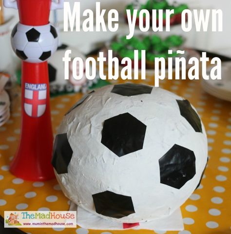 Make your own football soccer ball piñata Power Ranger Party, Soccer Theme, Soccer Birthday, Birthday Themes For Boys, Soccer Party, Fun Birthday Party, How To Craft, Sports Themed Party, Football Party