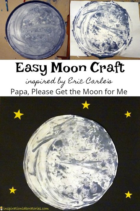 Use this easy painting technique to create a moon craft inspired by Papa, Please Get the Moon for Me by Eric Carle. Papa Please Get The Moon For Me Activity, Papa Please Get The Moon For Me Craft, Moon Art For Kids, Moon Crafts For Kids, Eric Carle Crafts, Space Lesson Plans, Simple Outer, Eric Carle Activities, Moon Craft