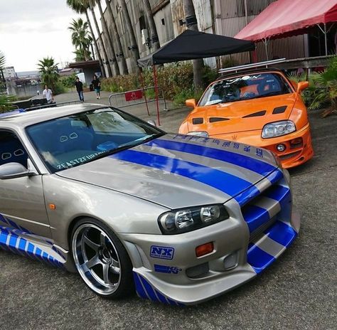 Paul Walker Fast & Furious R34 GTR & Toyota Supra Nissan R34, Serie Bmw, Nissan Gtr R34, R34 Skyline, Toyota Supra Mk4, Karakter Marvel, Mobil Drift, Gtr R34, Nissan Skyline Gt