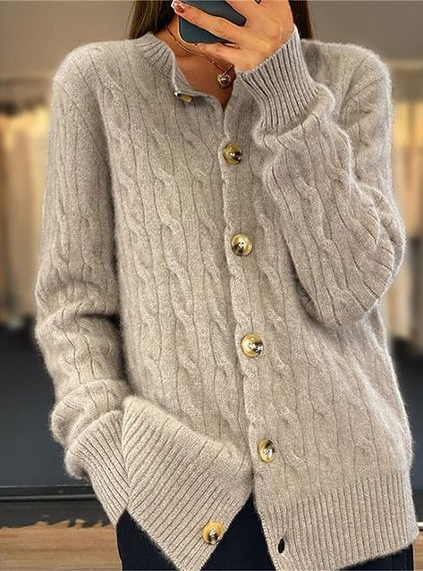 Stand Up Collar, Round Neck Sweaters, Women Sleeve, Tops Fall, Womens Cardigan, Women's Sweater, Streetwear Fashion, Cable Knit, Retro Fashion