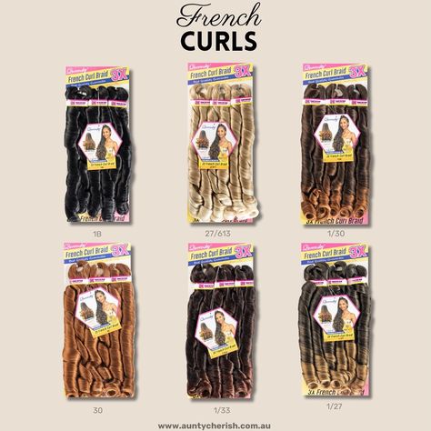 Treat yourself for your next hairstyle and shop our 22" French Curl Braids ➿✨ One of our most popular product 💖 Victim of its own success, our French curls colour 1B is currently sold out but it will be back in stock soon! 🛍️ Swipe to see other colours available and visit auntycherish.com.au #australiashoppingonline #braidsextensions #frenchcurlsbraids French Curl Braids, French Curls, Curl Braids, French Curl, Back In Stock, Hair Looks, Other Colors, Different Colors, Most Popular