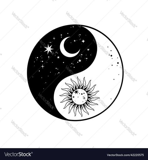 Ying Yang Illustration, Sun And Moon Ying Yang, Ying Yang Drawing, Sun And Moon Stencil, Sun And Moon Vector, Sun And Moon Yin Yang, Yin Yang Wall Art, Moon Stencil, Moon Yin Yang