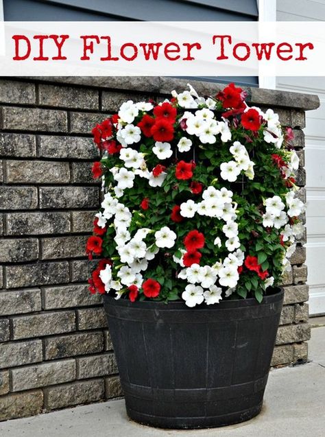 Build A Flower, Flower Tower, Diy Flores, Jardim Diy, Tower Garden, Landscape Fabric, Garden Containers, Back To Nature, Lawn And Garden