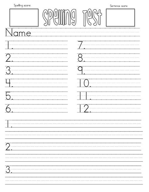 Spelling Test Paper, Homeschool Spelling, Spelling Test Template, Ell Strategies, Spelling Word Practice, 1st Grade Spelling, 2nd Grade Spelling, Test Paper, Spelling Test