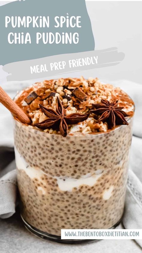 Pumpkin Spice Chia Pudding, Chia Pudding Meal Prep, Chia Seed Snacks, Pumpkin Chia Seed Pudding, Pumpkin Pie Chia Pudding, Pumpkin Chia Pudding, Chia Recipes, Chia Breakfast, Dietitian Recipes