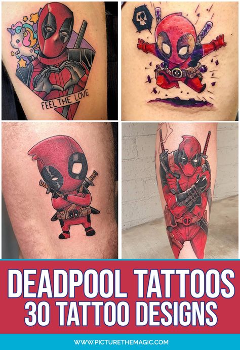 Look at this list of Deadpool tattoos and you'll see many different and unique takes on what Marvel's Deadpool character means to each individual. Marvel Forearm Tattoo, Small Deadpool Tattoo, Baby Deadpool Tattoo, Deadpool Tattoo Design, Deadpool And Wolverine Tattoo Design, Deadpool Tattoo Ideas, Deadpool And Wolverine Tattoo Ideas, Funny Deadpool Tattoo, Wolverine Tattoo