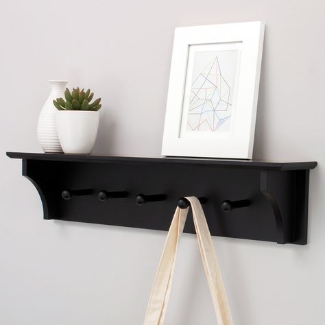 AZ Trading Foster 24 in. Wall Shelf with 5 Pegs - FN00380-5INT Grace Foster, Coat Shelf, Wall Shelf Decor, Clutter Free Home, Wooden Pegs, Wall Mounted Shelves, Farmhouse Wall, Wall Mounted Coat Rack, Umbrella Stand