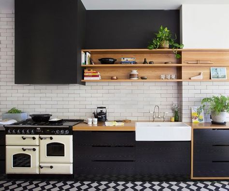 Kitchen Floating Shelves, Two Tone Kitchen Cabinets, Floating Shelves Bedroom, Floating Shelves Kitchen, Budget Kitchen Remodel, Floating Shelves Bathroom, Comfortable Kitchen, Two Tone Kitchen, Rustic Floating Shelves