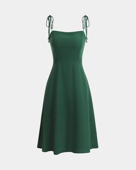 Tie Strap Dress, Vintage Tie, Fashionista Clothes, Green Tie, Grad Dresses, Straight Neckline, Spaghetti Strap Dress, Green Midi Dress, Color Fabric