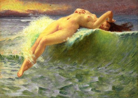 Guillaume Seignac, Water Nymphs, Academic Art, Wave Painting, Old Paintings, Classical Art, The Wave, Art Abstrait, Classic Art