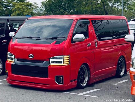 Ultra x Red 😍 - Toyota Hiace Modified Toyota Wigo Modified, Toyota Hiace Modified, Hiace Van Modified, Hybrid Cars Toyota, Toyota Hiace Commuter Van Conversion, Toyota Hiace Super Custom, Toyota Van, Toyota Hiace, Toyota