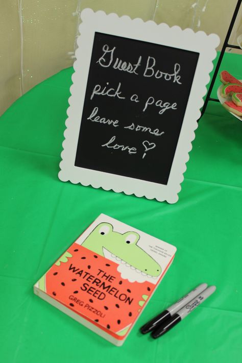 one in a melon GUEST BOOK!! - MAMACOLDCOFEE.ORG Watermelon Themed First Birthday Food, One In A Melon First Birthday Diy, Diy One In A Melon First Birthday, One In A Melon Party Food, One In A Melon Party Favors, Watermelon Themed Baby Shower Ideas, One In A Melon Birthday Party, Watermelon Baby Shower Theme, First Birthday Guest Book Ideas