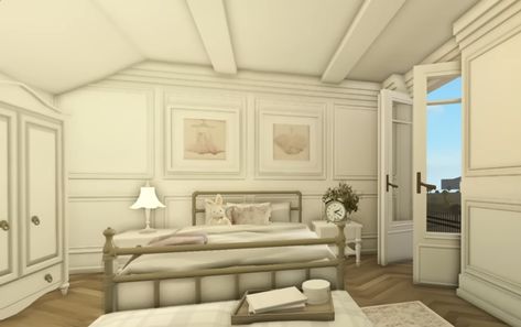 Bloxburg Curtain, Bedroom Bloxburg Ideas, Bloxburg Headboard Decals, Adopt Me Small House Ideas, Blocksburg House, Parisian Room, Modern Suburban House, Bloxburg Mansion, Bloxburg Bedroom