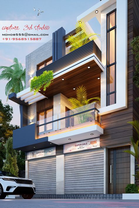 Modern House Design Indian House Exterior Design, House Structure Design, 3 Storey House Design, Commercial Design Exterior, House Outer Design, Small House Elevation, House Plans Mansion, Small House Front Design, House Balcony Design